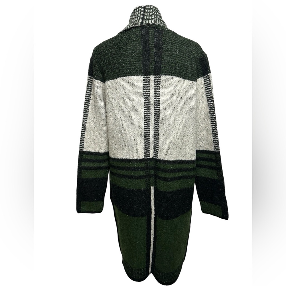 JOSEPH A / Black Green Cream Plaid Long sweater / Small / Preppy Bohemian Fall - Picture 8 of 15